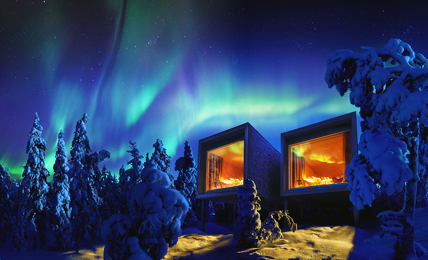 Arctic Treehouse Hotel Winter Northern Lights Rovaniemi Lapland Finland
