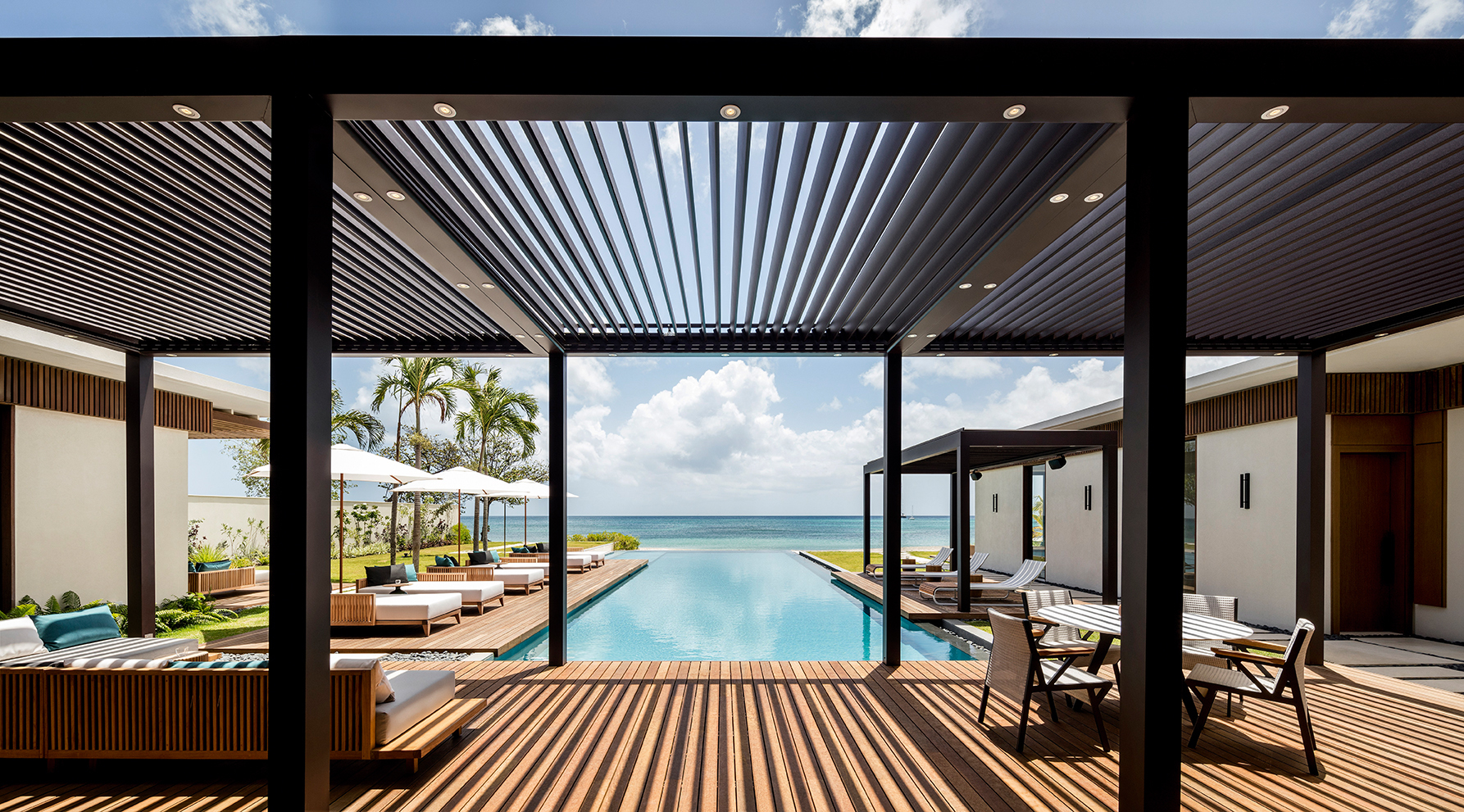 Beachfront Villa Pool Deck And Beach With Open Pergolas