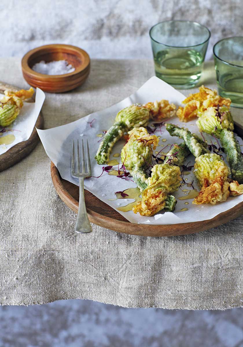 Deep fried courgette flowers