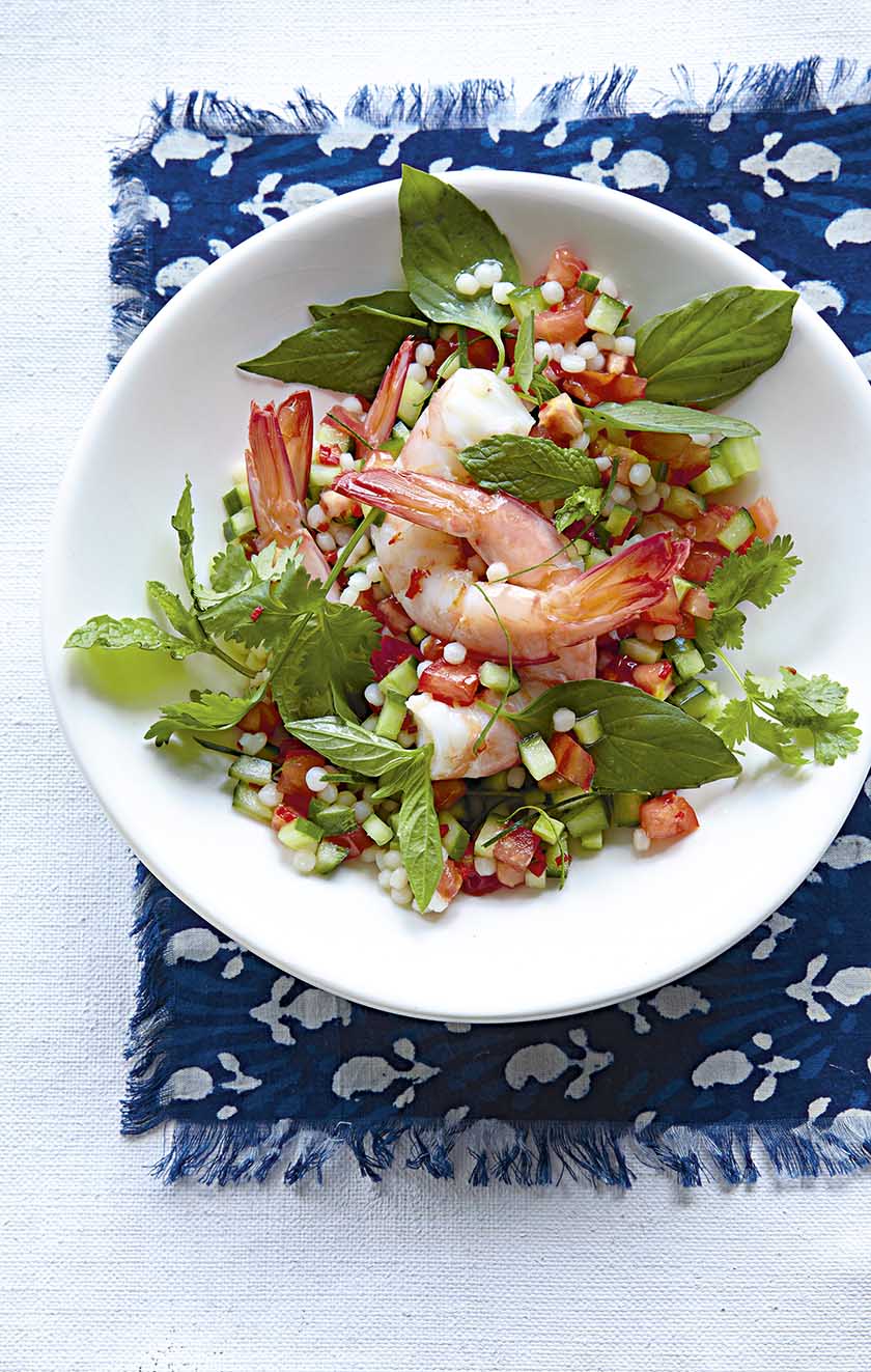 Prawn salad with pearl couscous