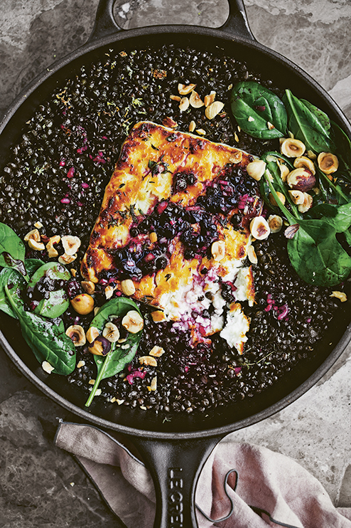 Baked Feta Lentils with Blackberry Vinaigrette