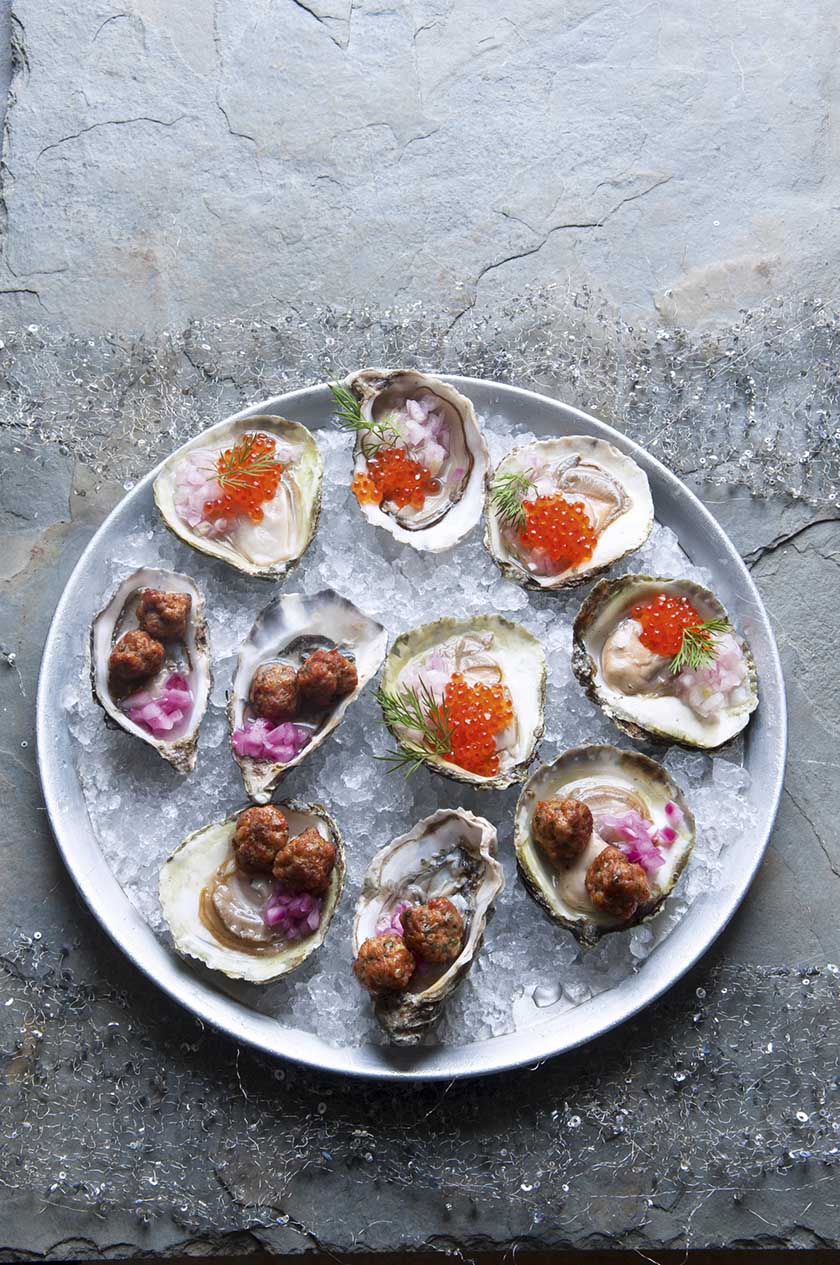 Chilled Oysters With Hot Sausage Balls