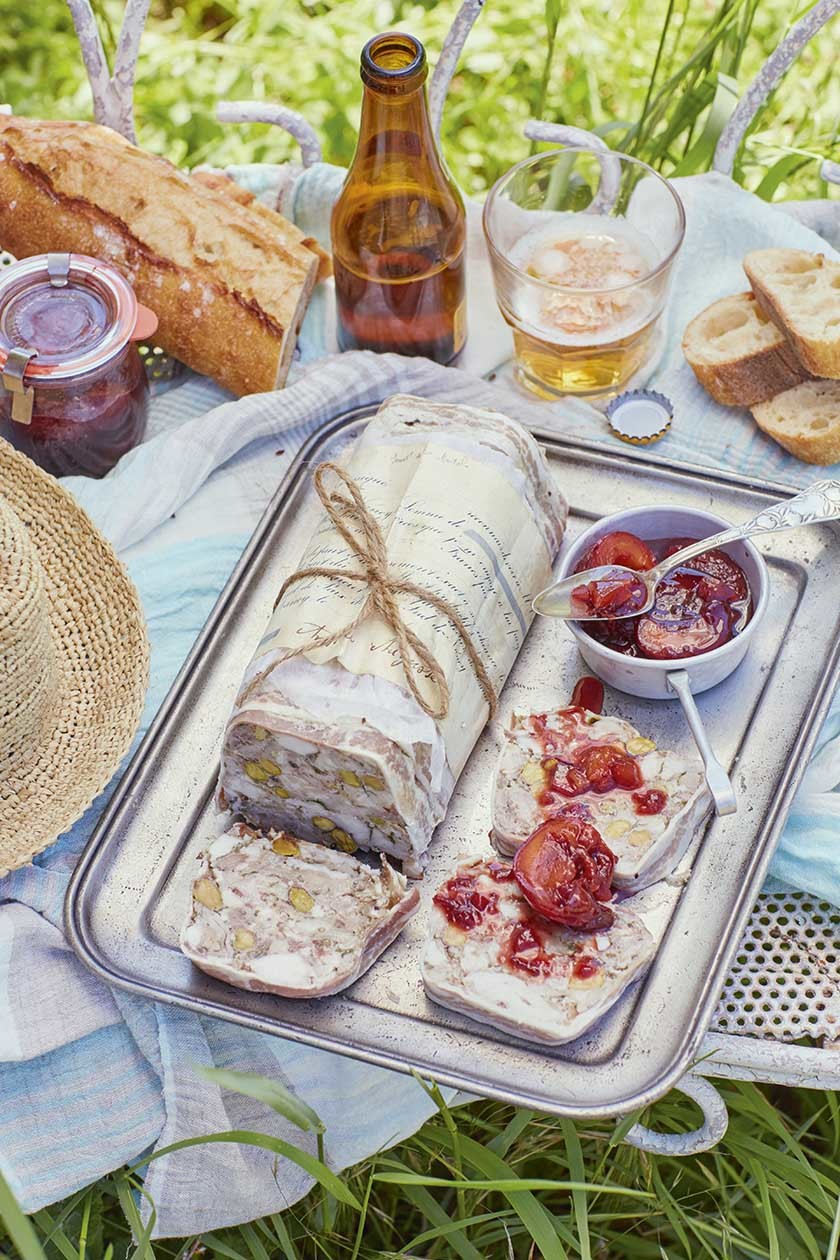 Country-style pork and rabbit terrine with pickled plum relish