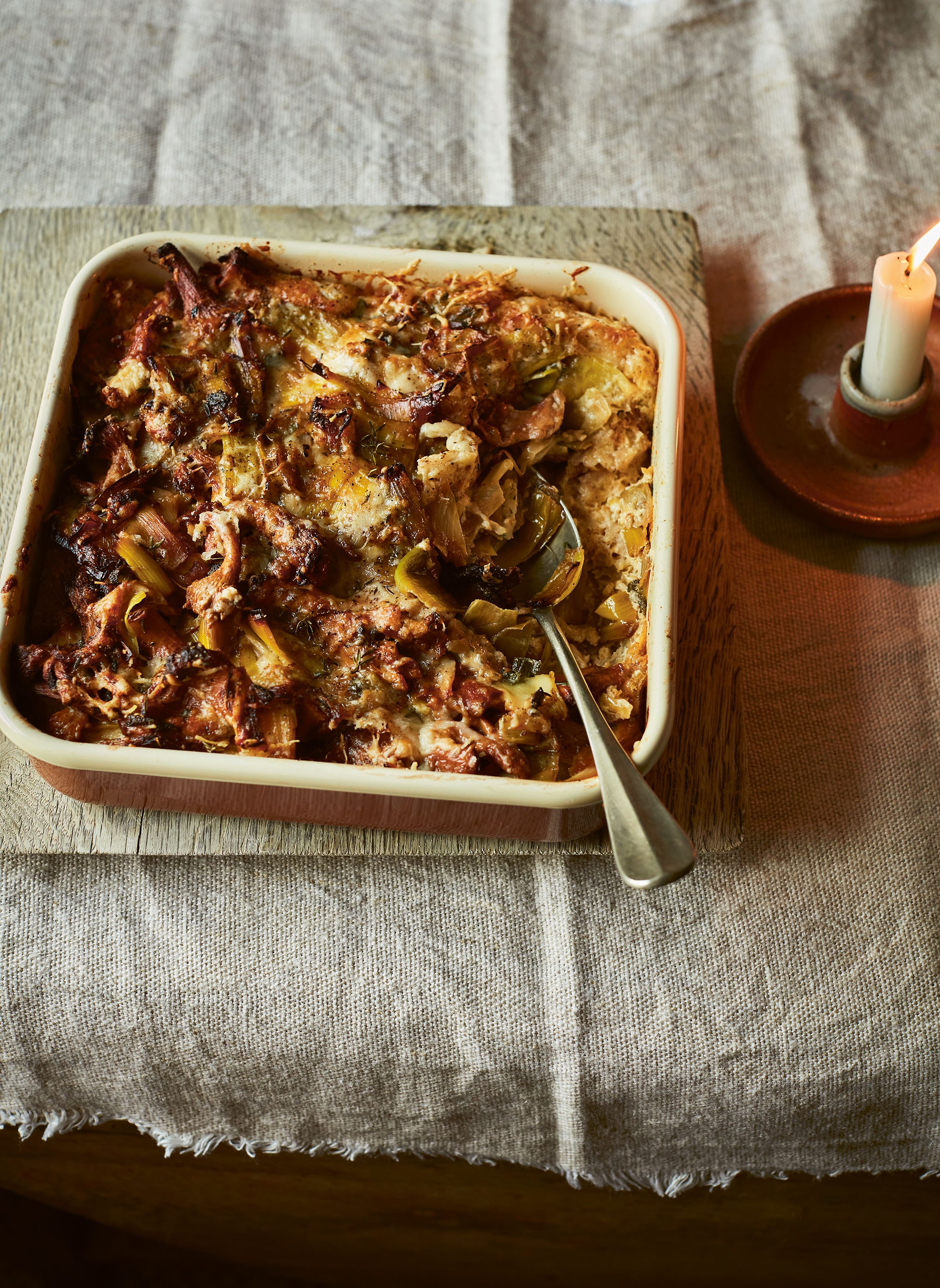 Dark Nichts Chanterelle and Gruyère Bread Pudding