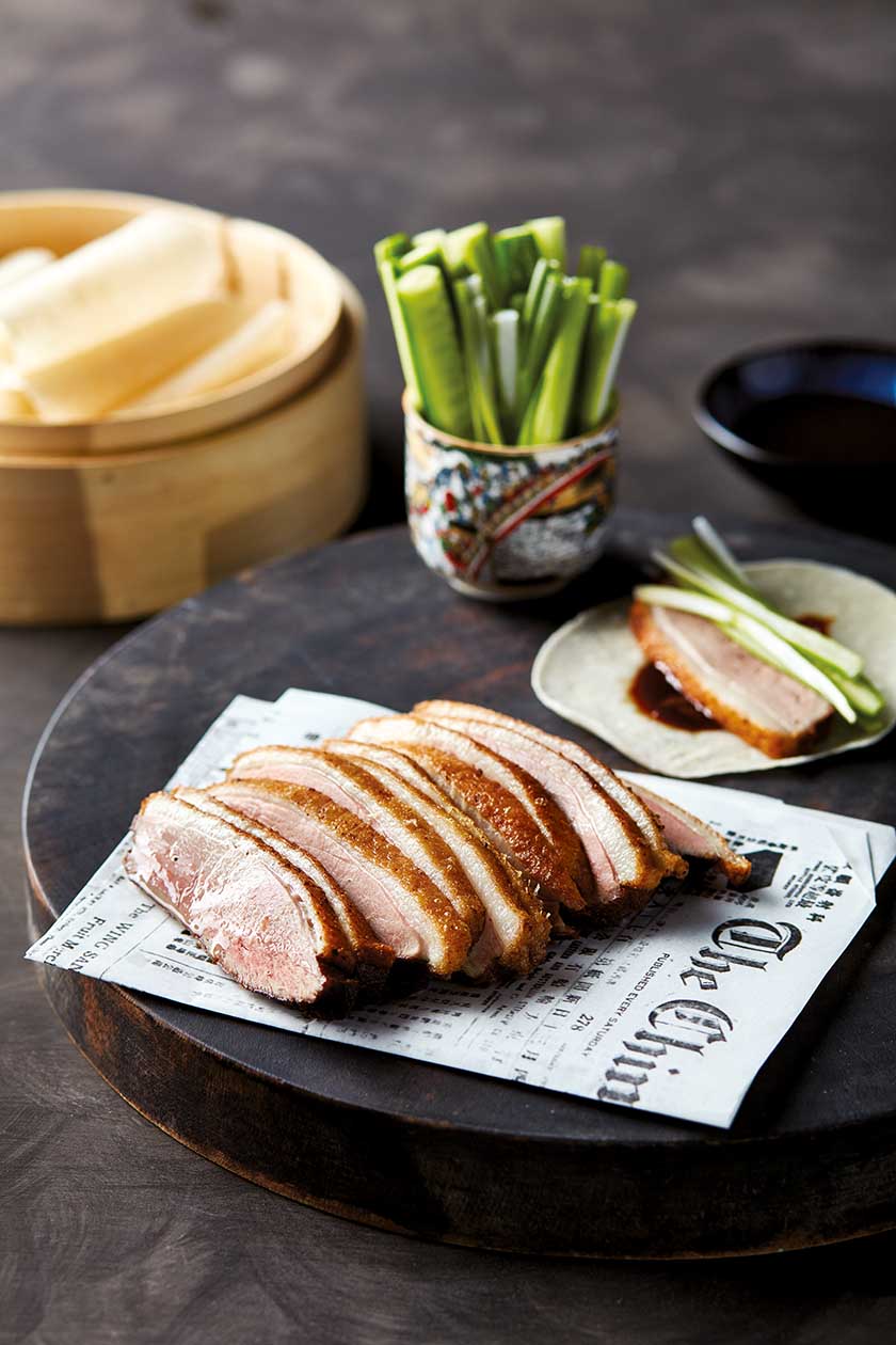 Duck pancakes with hoi sin and cucumber