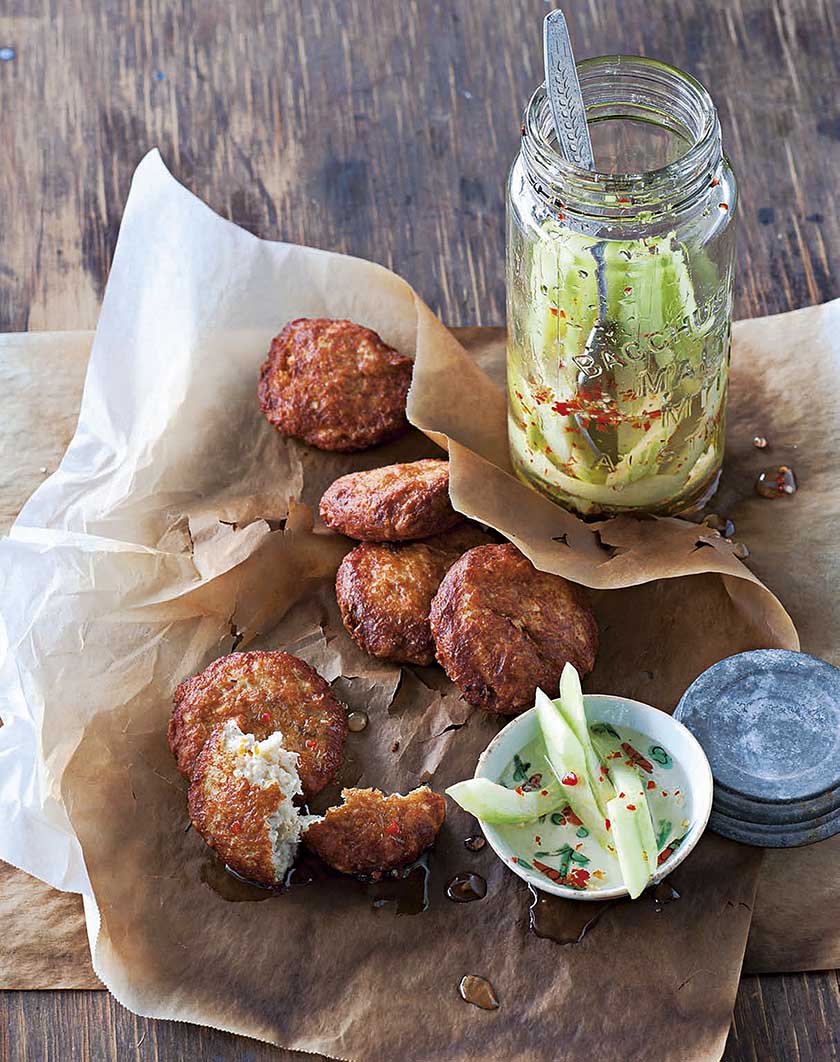 Coconut fishcakes with pickled cucumber