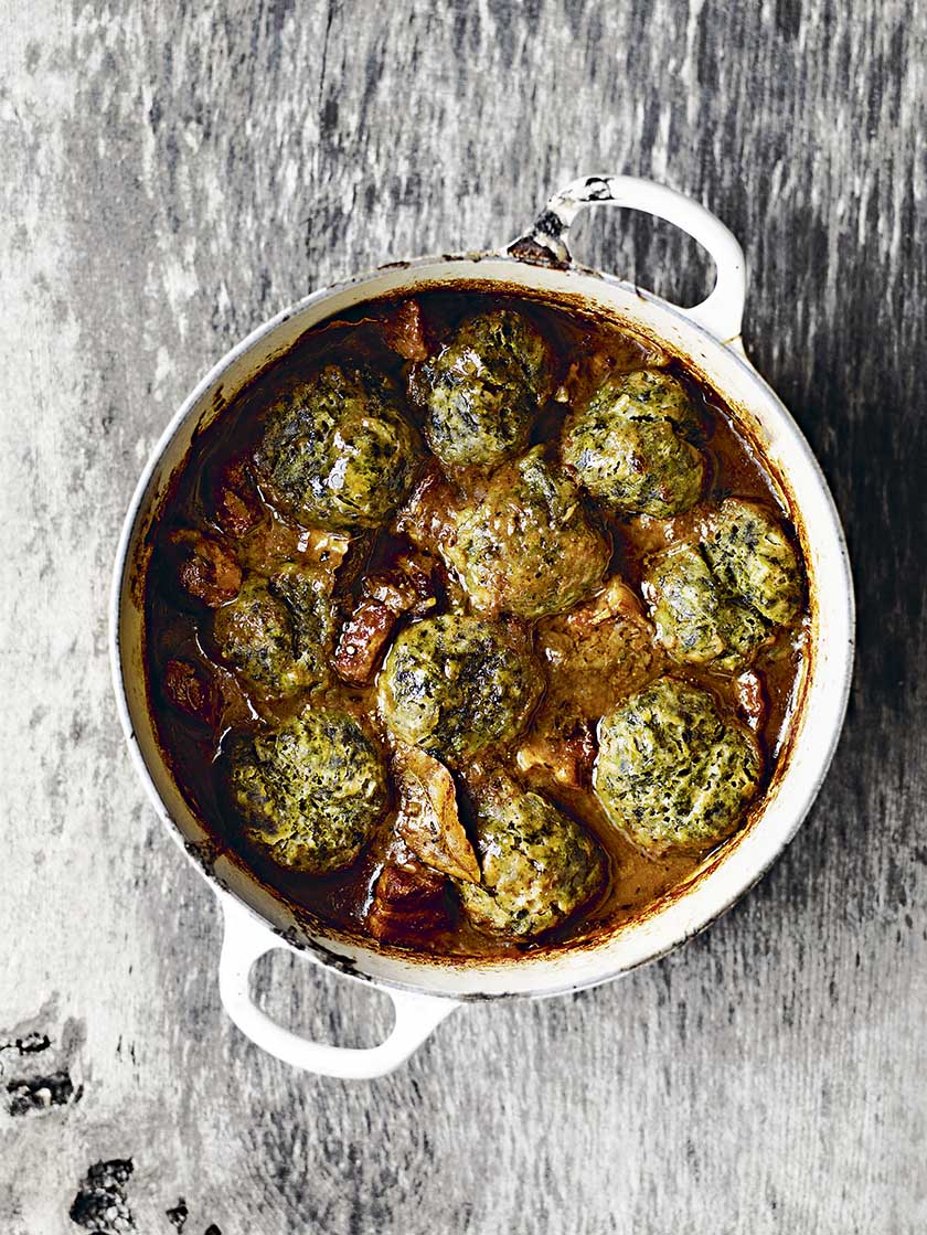 Venison stew with nettle dumplings