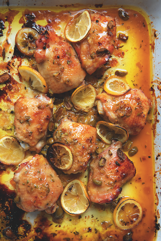 Lemon chicken with green olives