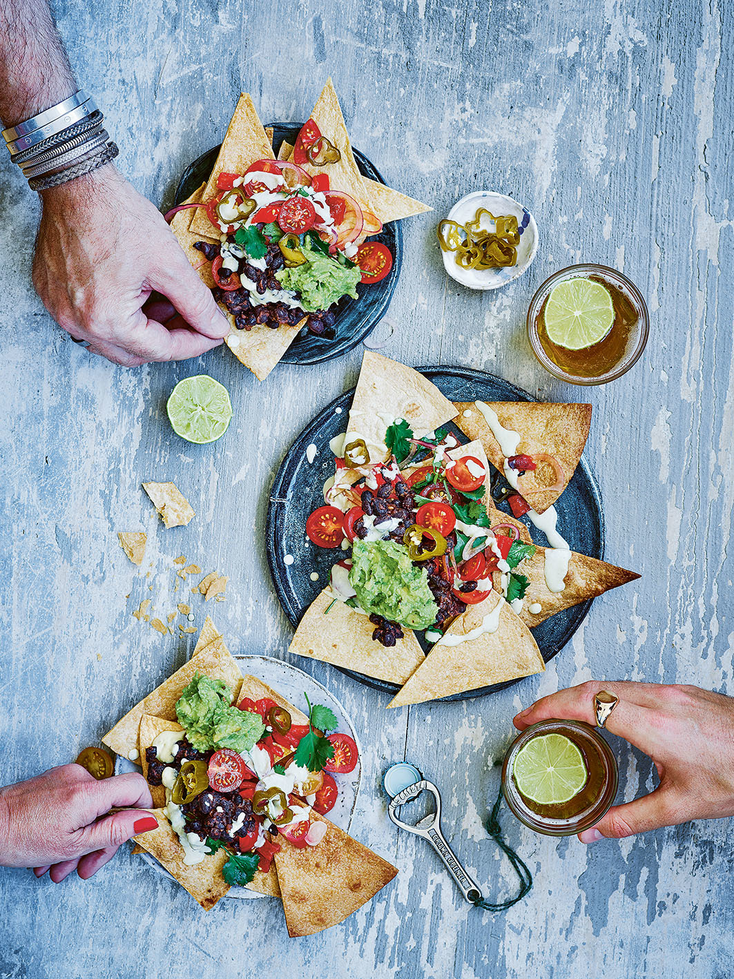 Fully Loaded Black Bean Nachos with Red and Green Salsas Recipe