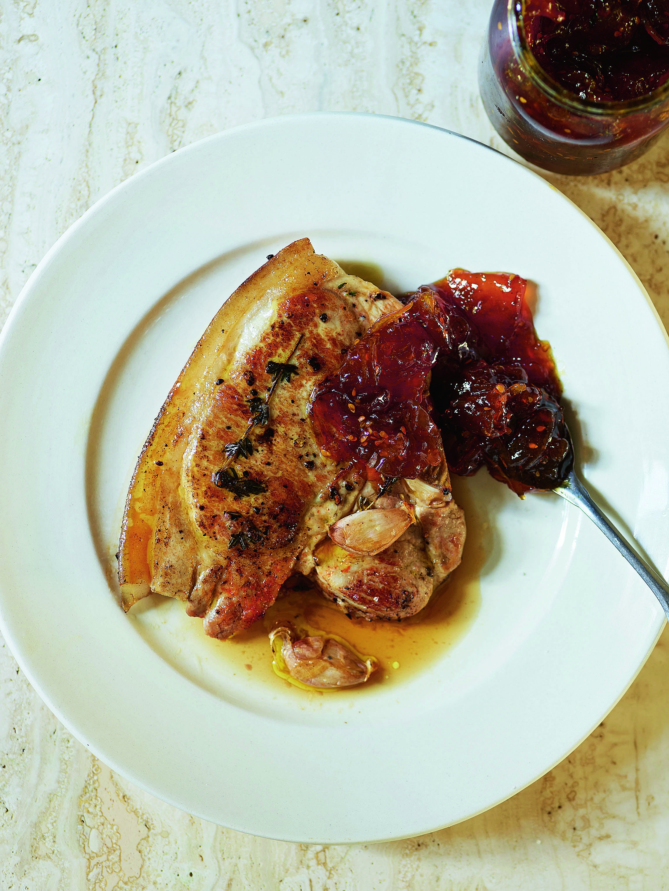 Pork chop with green tomato marmalade Rice 017