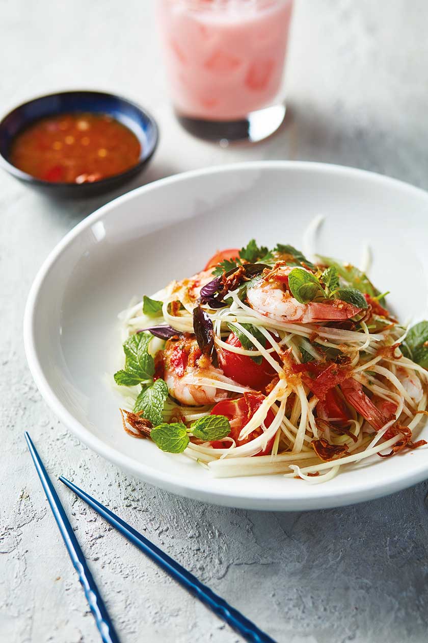 Prawn and green mango salad with cherry tomato nam jim