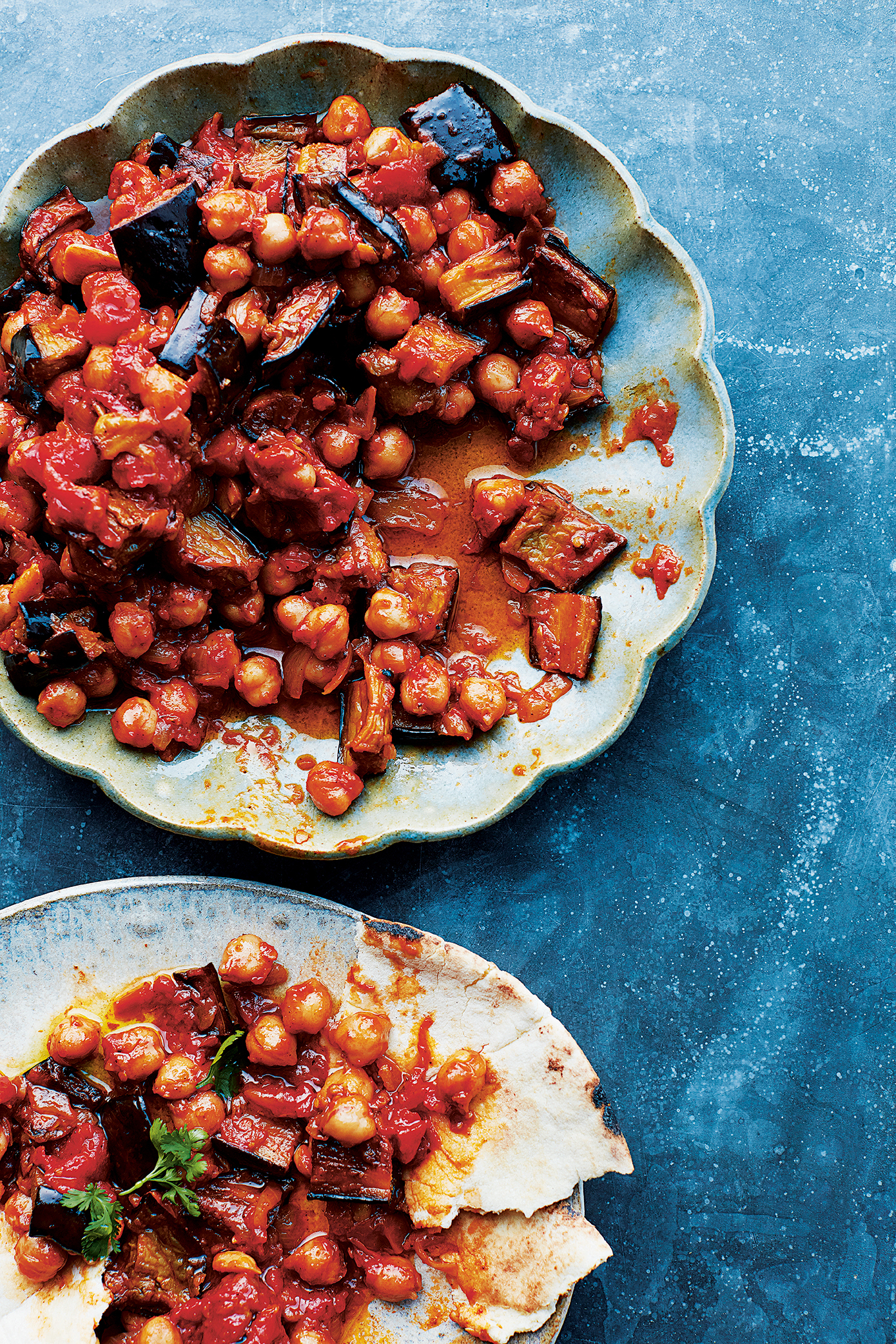 Roast Aubergines With Spiced Chickpeas And Tomatoes