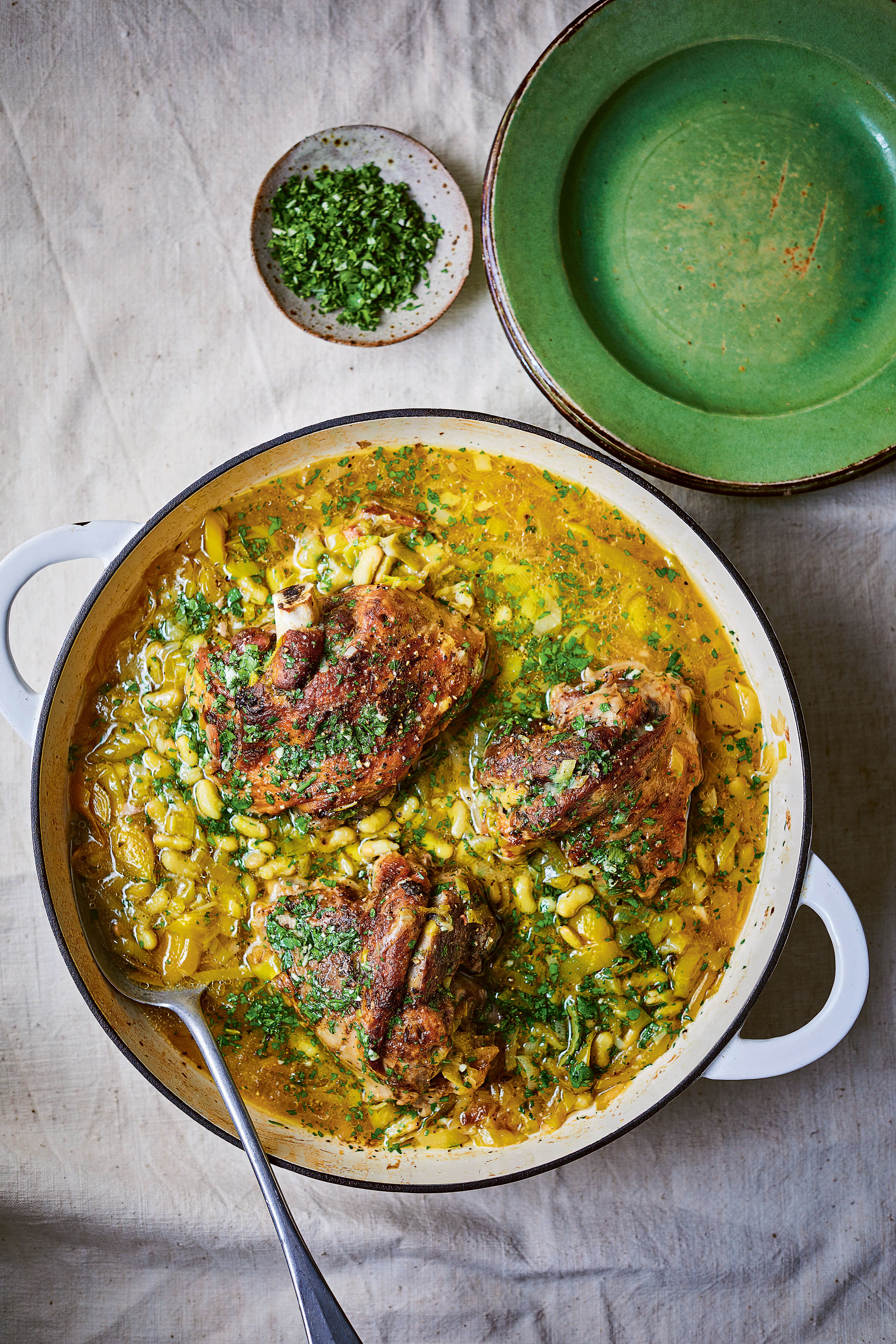 Slow Roast Lamb Shoulder with Flageolet Beans
