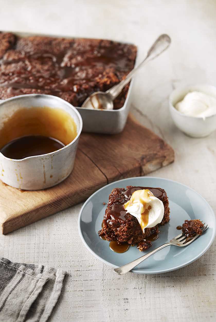 Sticky toffee pudding with banana caramel sauce