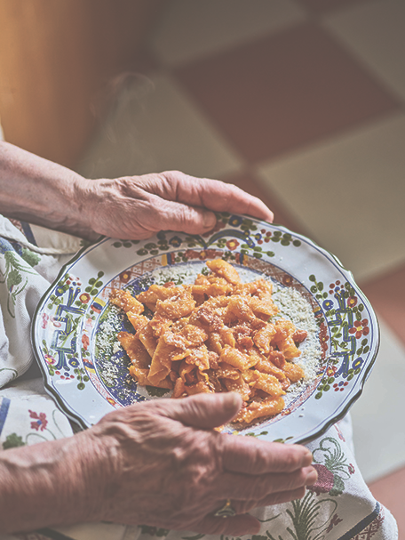 Toninas garganelli with zingani sauce