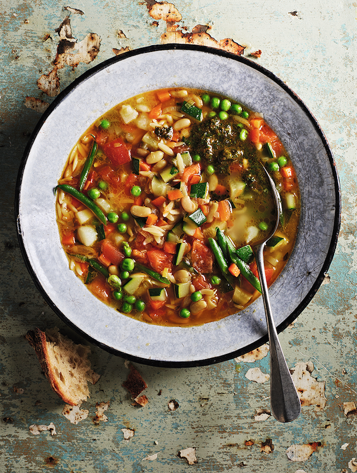 Vegetable Soup with basil garlic and olive oil