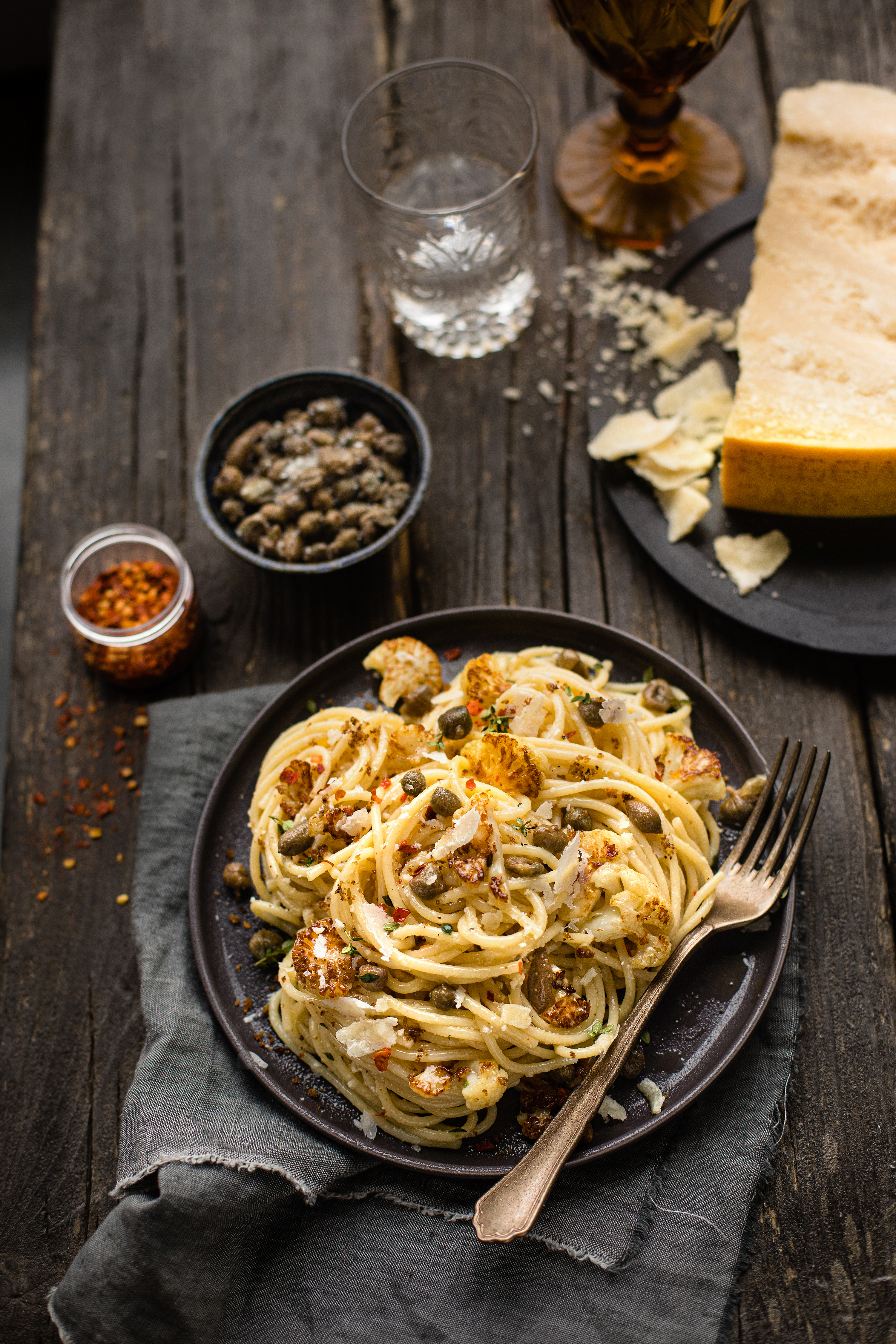 WEB Spaghetti with Roasted Cauliflower Capers Parmigiano Reggiano
