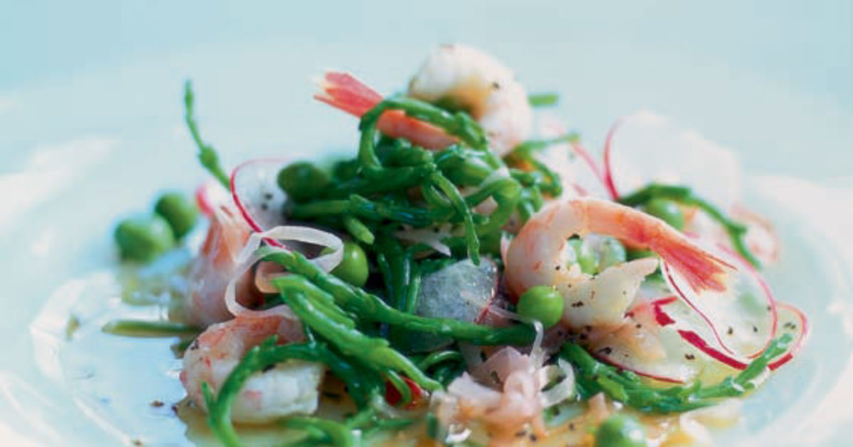 Food and Travel Magazine | Salad of samphire, peas and prawns with…
