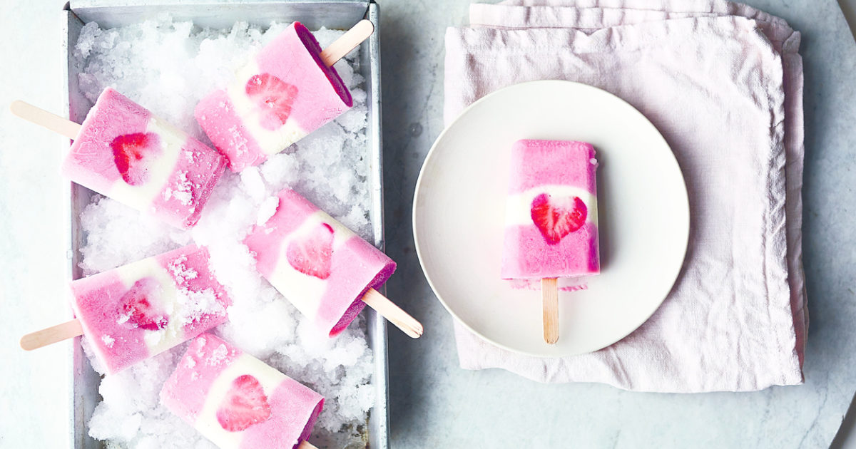Food and Travel Magazine | Two-tone strawberry and rose ice lollies