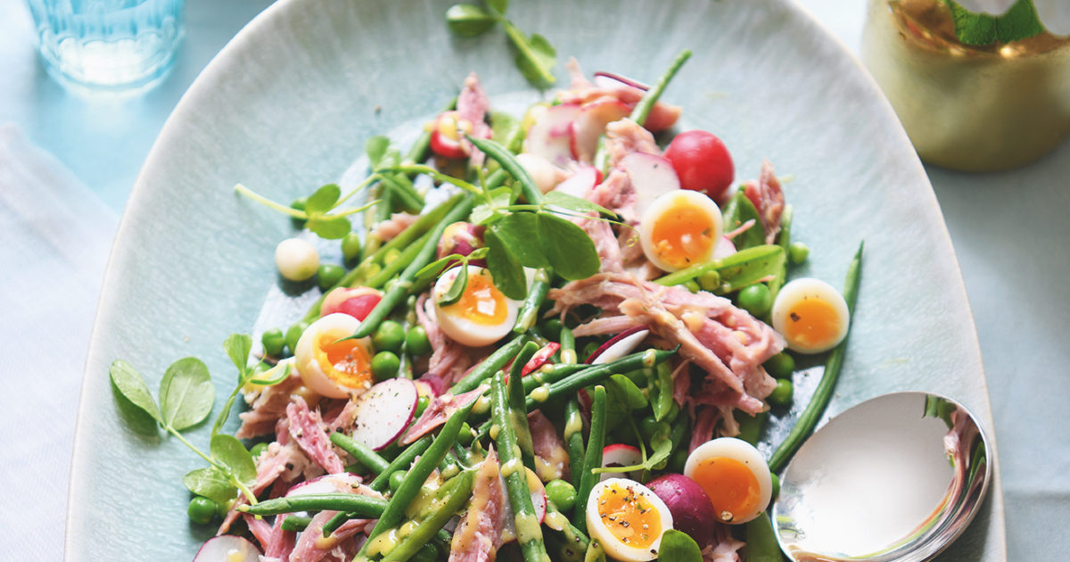 English garden salad with shredded ham…