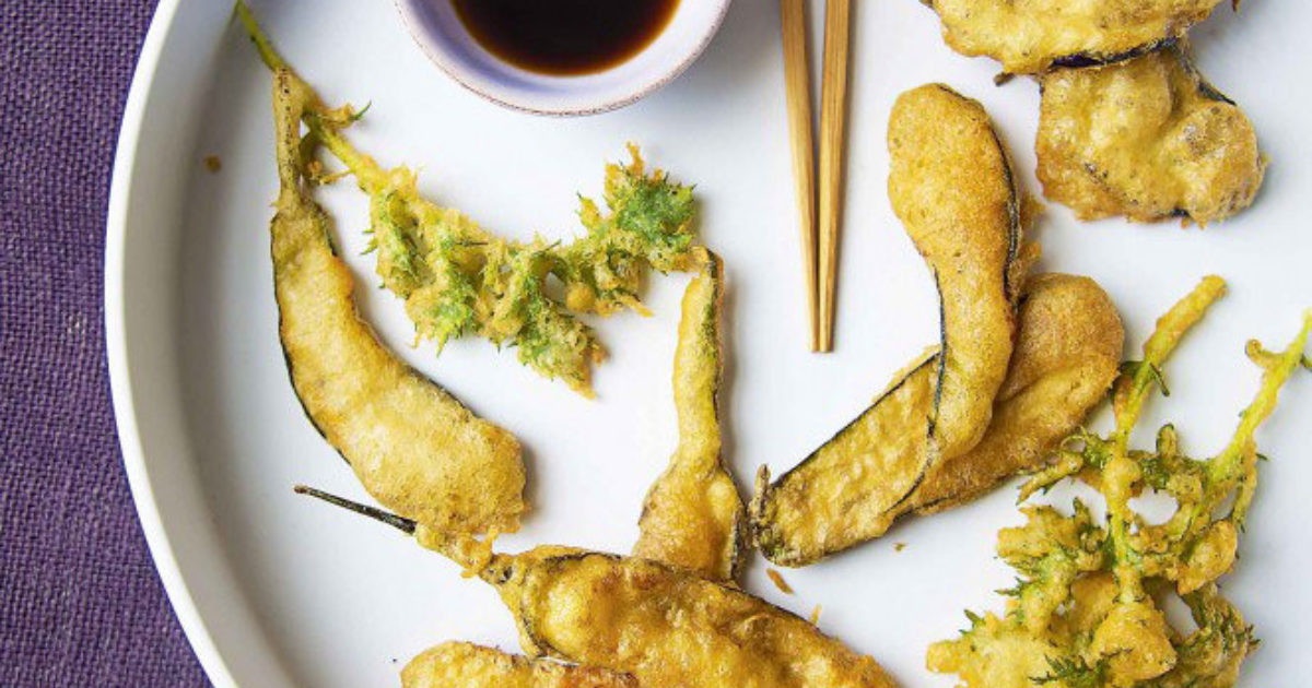 Miso aubergine and mizuna tempura with… Food and Travel magazine
