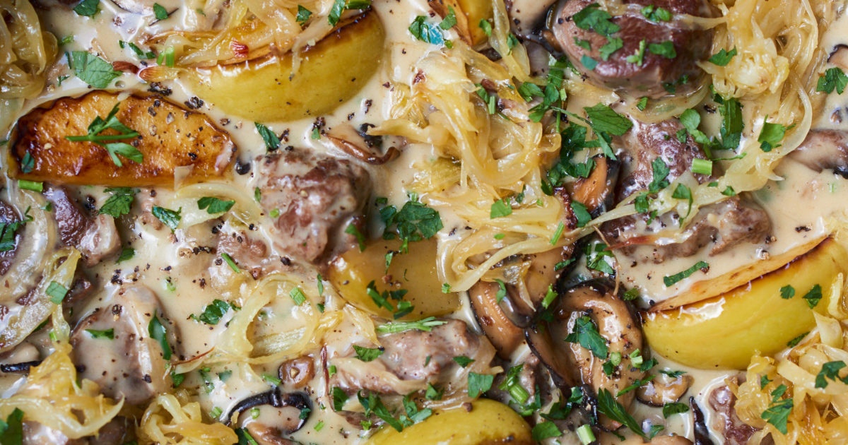 Food and Travel Magazine | Pork and apple ‘stroganoff’ with hot dog…