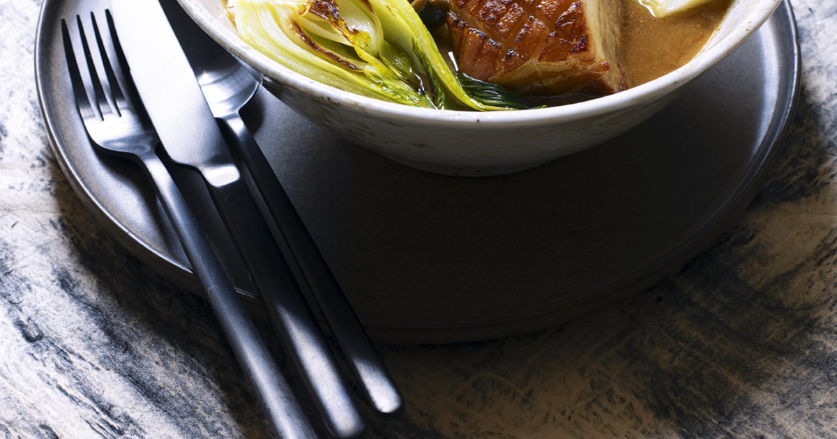 Slowcooked miso pork belly with pak choi,… Food and Travel Magazine