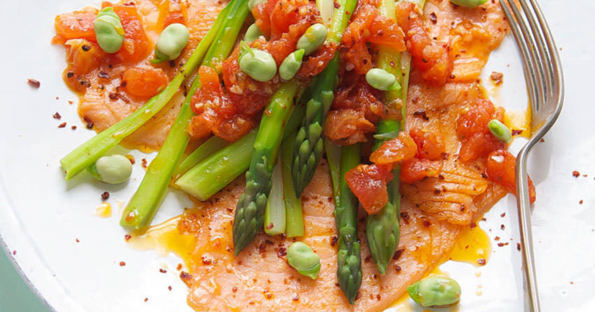 Food and Travel Magazine | Seared smoked salmon with asparagus, broad…