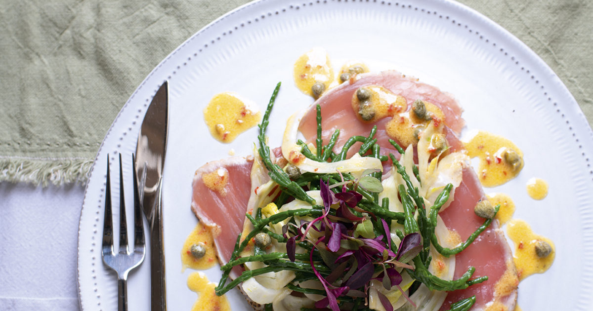 Seared tuna carpaccio, with fennel,… Food and Travel magazine
