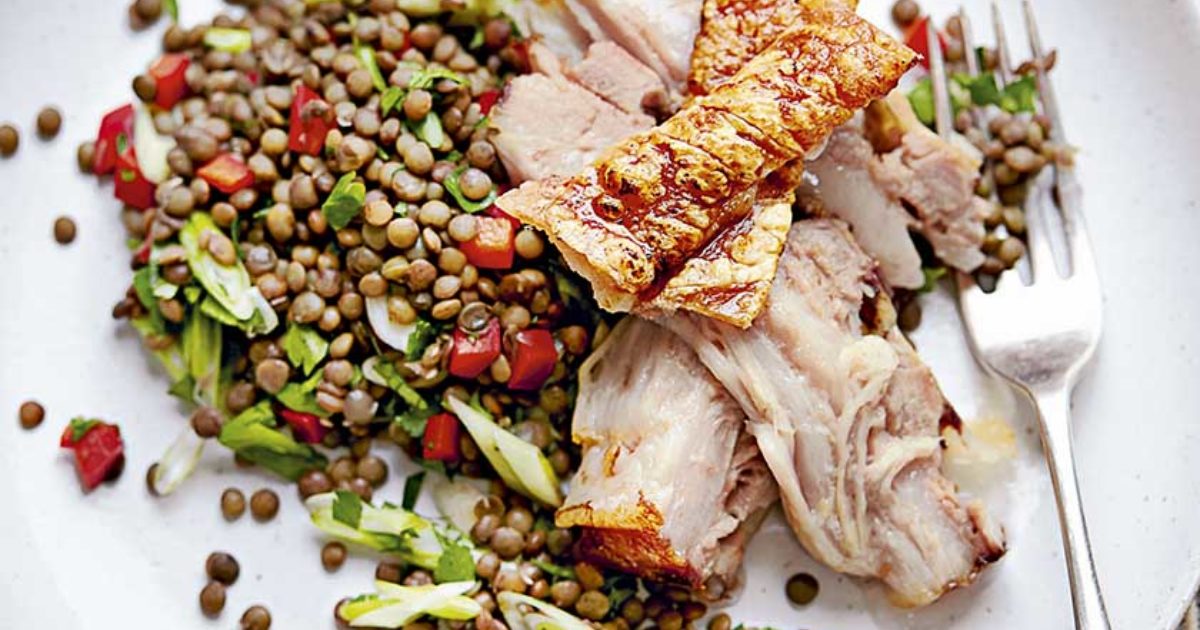 Slowcooked pork belly with warm lentil… Food and Travel magazine