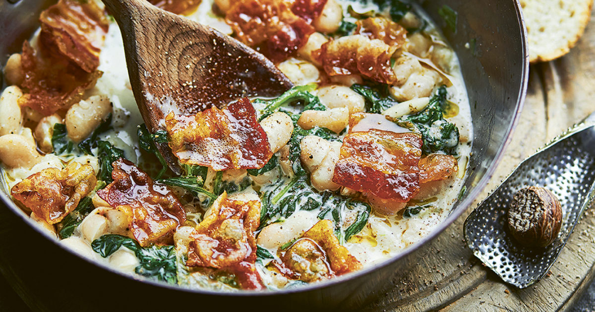 Butter beans with spinach, tarragon, bacon… Food and Travel magazine