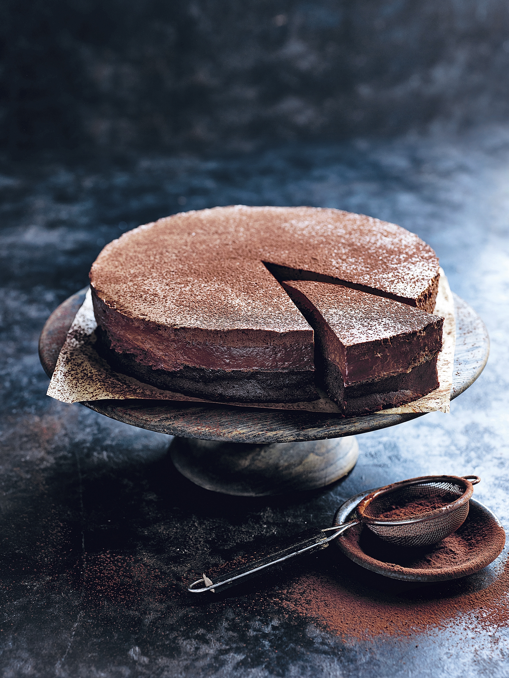 Flourless chocolate mousse layer cake