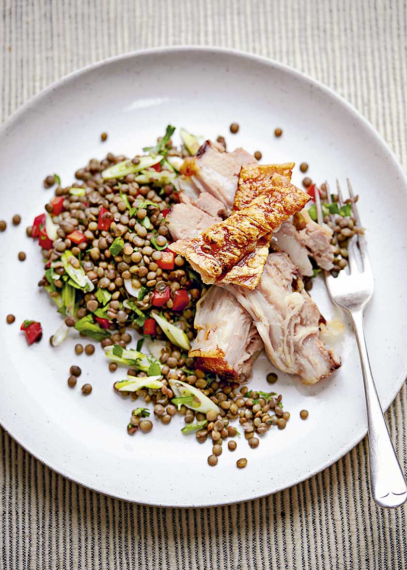 Confit of Pork Tongue with Warm Lentil Salad Recipe