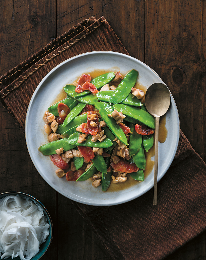 Stir Fried Chicken Lap Cheong Snow Peas