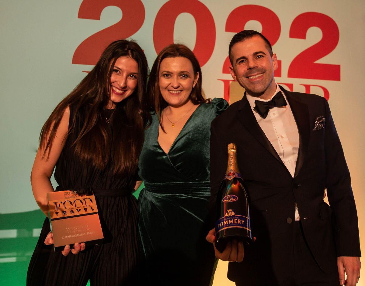 Maura Milia and Agostino Perrone Connaught Bar pick up Bar of the year Award presented by Blossom Green
