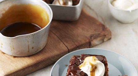 Sticky toffee pudding with banana caramel sauce