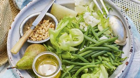 Frisée, French bean and pear salad with aged Manchego