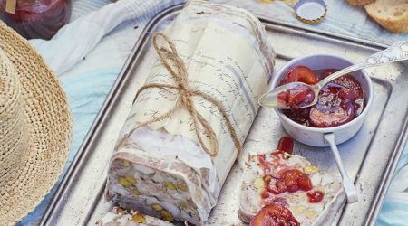 Country-style pork and rabbit terrine with pickled plum relish