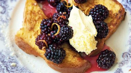 Blackberry and lemon French toast with clotted cream