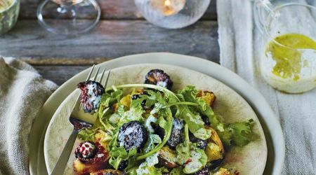 Black pudding and blackberry salad