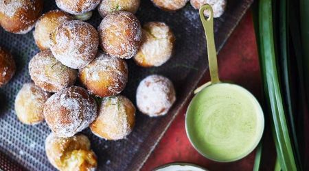 Tr Fresh Doughnuts With Kaffir Lime Leaf Sugar And Pandan Jam Custard 1363