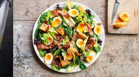 Deep Fried Eggs Salad With Croutons  Bacon2