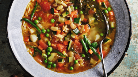 Vegetable Soup with basil garlic and olive oil