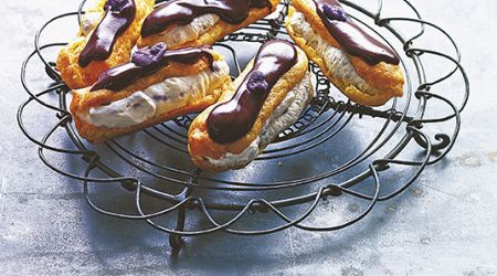 Chocolate and violet eclairs