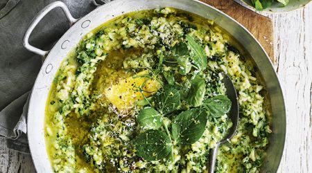 Lemon and Parmesan risotto with seasonal greens 3540