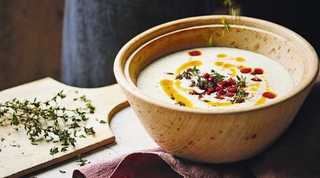 64 Rachel Allen potato fresh herb soup with chorizo