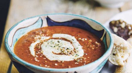 Cream of roasted aubergine and pepper with thyme and lemon fraîche