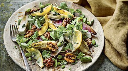 Turmeric walnuts and chicory salad