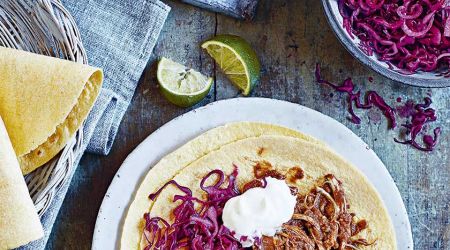 Chicken mole with red cabbage slaw