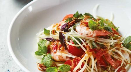 Prawn and green mango salad with cherry tomato nam jim